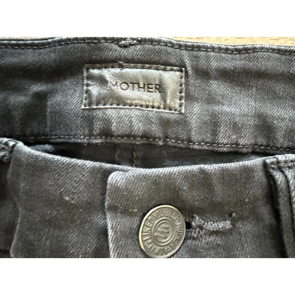MOTHER Looker Ankle Fray Jeans Black Distressed High‎ Rise Skinny Leg Size 25